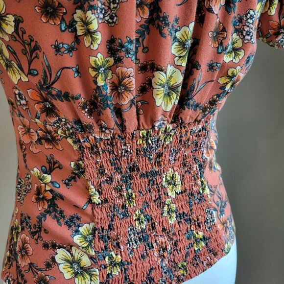 Floral Crop Top Stretch Soft On Shoulder/ Off Shoulder Summer Pink Mauve Buttons - Picture 8 of 12